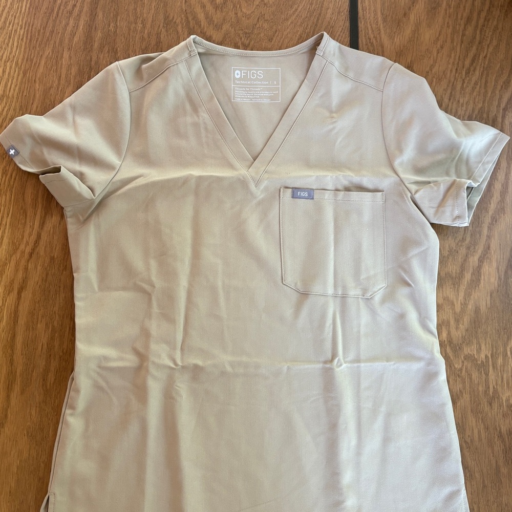 Figs Beige V-Neck Scrub Top